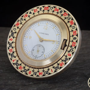 LONGINES GOLDEN POCKET WHEEL WINDING WATCH MANUAL WRITING WITH TURNING WHEEL MADE IN 1945